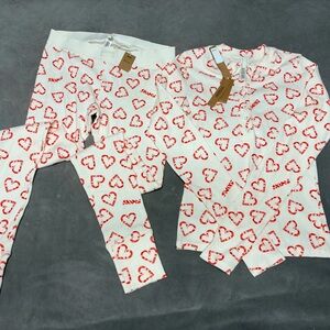 SKIMS White and Red Heart Pajama Set